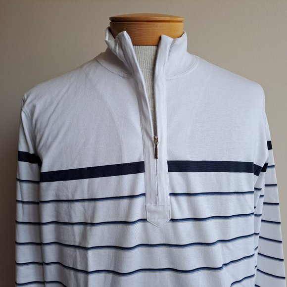 NWT Left Coast Tee Men's 100% Cotton White Blue Striped Sweater Size M - Picture 9 of 15